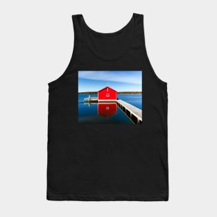 Red Boathouse on Lake Tank Top